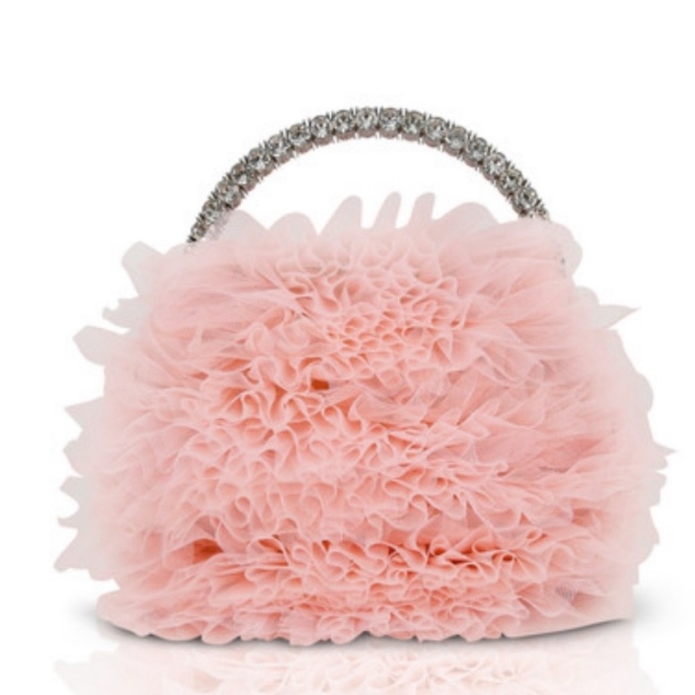 Jewel Badgley Mischka Jazzie Tuelle Pouch Clutch in Blush Color